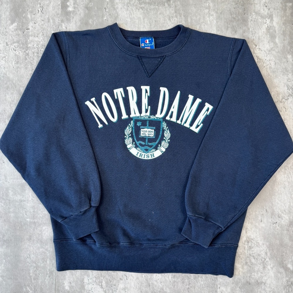 Vintage Champion Notre Dame Irish Sweatshirt Mens Large Navy College USA 90s